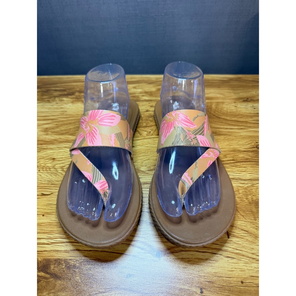 Reef Cushion Spring Bloom Sandals Women's 8 Tan Pink Floral Tropical Slide Shoes